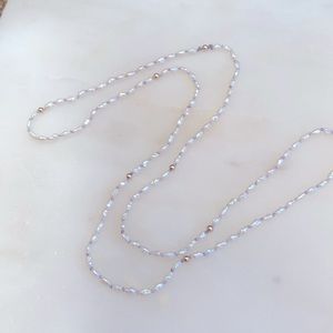 Micro fresh water pearl and 18k gold bead hand knotted silk necklace